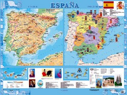 Настенная карта Испании на испанском языке  физическая + политическая (учебная) - «globural.ru» - Екатеринбург